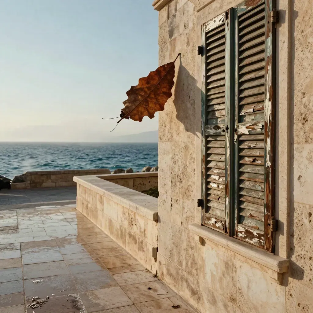 Passeggiata sul lungomare di Bari con persiana vissuta, spruzzi di mare e luce dell’alba.